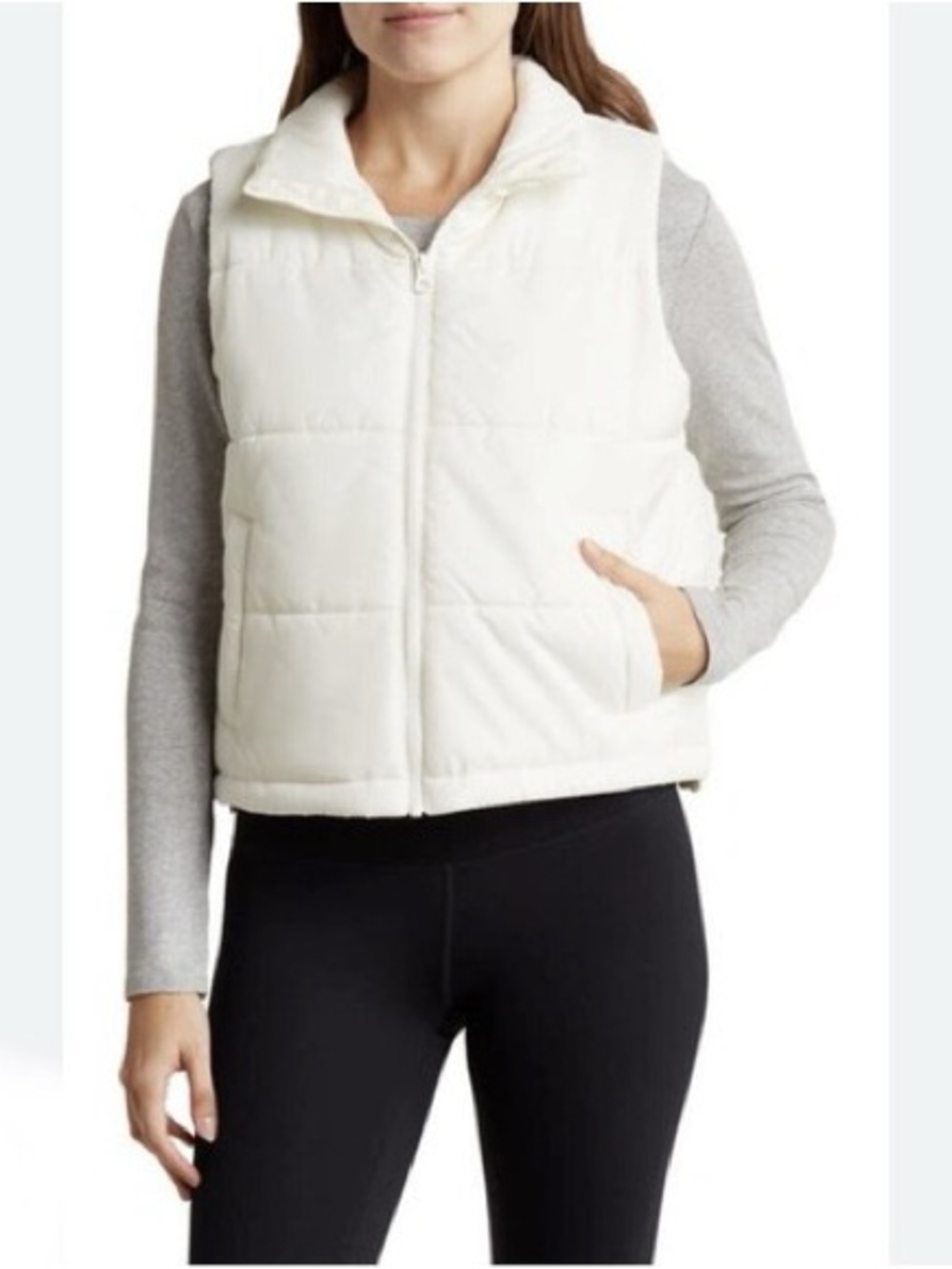 Women's Cream Puffer Vest - Lightweight Quilted Zip Front